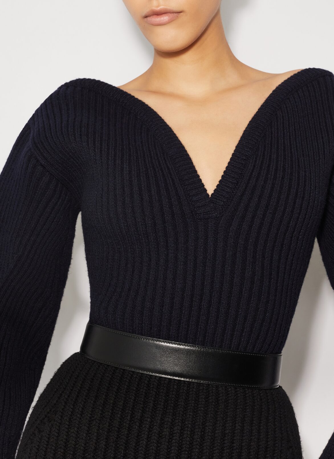 Wool cashmere heart rib sweater ALAÏA BLUE WOOL CASHMERE HEART RIB SWEATER